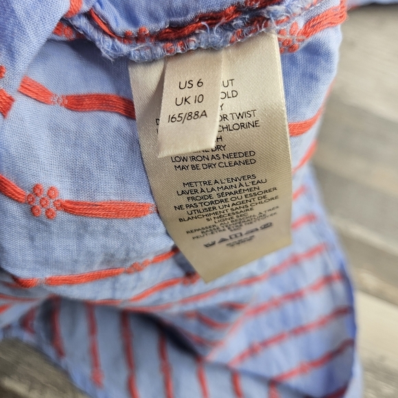 Maeve by Anthro Women's 6 Blue Cotton Button Down Red Embroidery Dots - Picture 9 of 11